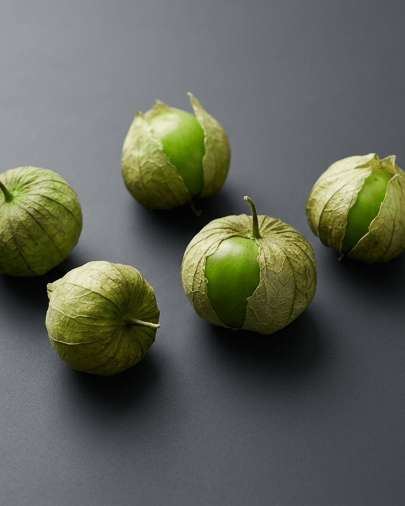 Tomatillo, base de la salsa verde para las enchiladas hidalguenses
