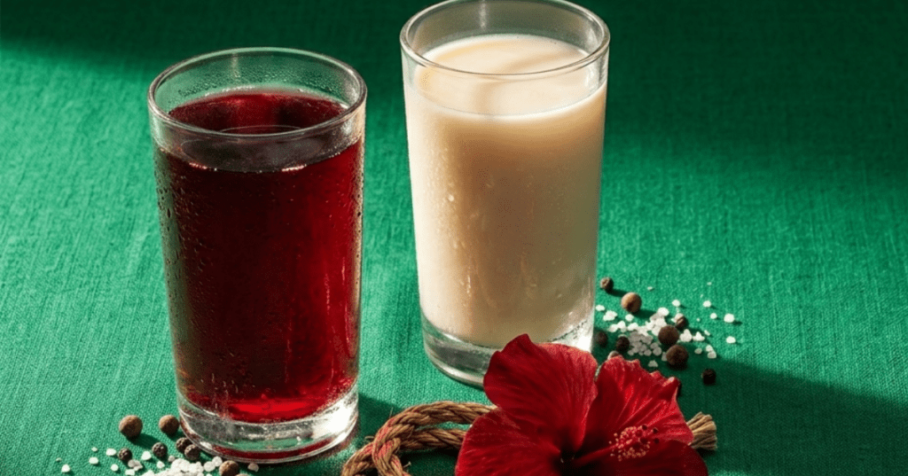 Aguas frescas de jamaica y horchata.